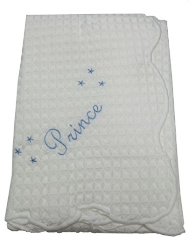 Baby Boy Prince Embroidery Shawl, Babies Acrylic Shawl (120cm x 120cm) (White)