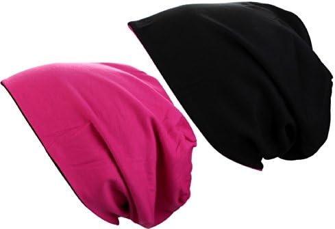 Reversible Jersey Beanie - 2 tone in black / pink