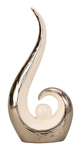 Lifestyle & More Onde de Sculpture Moderne Blanc Argent/céramique Hauteur 34 cm