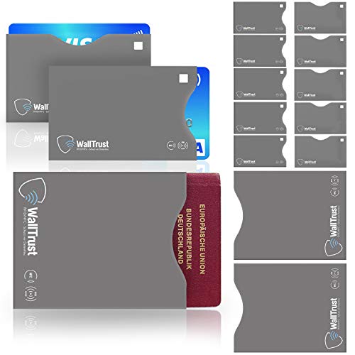 WallTrust® protectoras de tarjetas RFID NFC | Protección * Aprobado TÜV Alemán * | 12 Fundas para Tarjeta de Crédito Débito Identificación y Pasaporte
