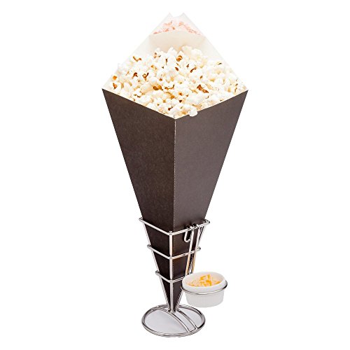Paper Food Cones, Cardboard Food Cones with Dip Pocket - Black - 15.5" Food Cone - Conetek - 100ct Box - Restaurantware