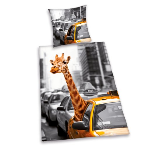 Herding 445943050 Bettwäsche New York Safari, Kopfkissenbezug: 80 x 80 cm + Bettbezug: 135 x 200 cm, 100 % Baumwolle, Renforce