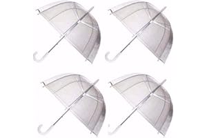SKYTE® 4 x Set Rain Umbrellas Dome Birdcage Transparent PVC Wedding Brolly Clear Bubble Bubble White Handle And Spike Brolly Walking Ladies Mens Unisex Party Parasol Rain Bridesmaid Bridal