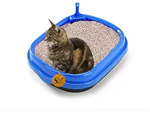 Sage Square Jumbo Size Litter Tray Cum Potty Training with Scoop for Cat / Kitten / Puppy / Rabbit / Guinea Pig / Ferret (Blue) (1 Piece)