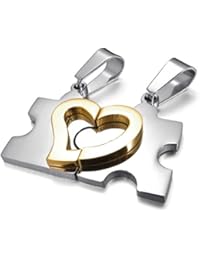 MunkiMix 2 Pieza Acero Inoxidable Colgante Collar Rompecabezas Corazón Heart Amor Love San Pareja His & Hers Conjunto Set Hombre,Mujer ,Cadena 50cm & 58cm