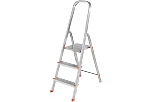 EURO VANADIUM - Escabeau 3 Marches, Pliable en Aluminium - Marche Pied Pliable, Léger 3,3 kg et Robuste, Charge 150 kg - Plateforme de Travail Antidérapante et Large, 3ème Hauteur à 58 cm