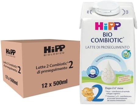 HiPP Latte Liquido 2 Confezione in Cartone, di Proseguimento, Latte per Neonati Liquido, dal 6° Mese Compiuto, 12 Confezioni da 500 ml, Hipp 2 Combiotic