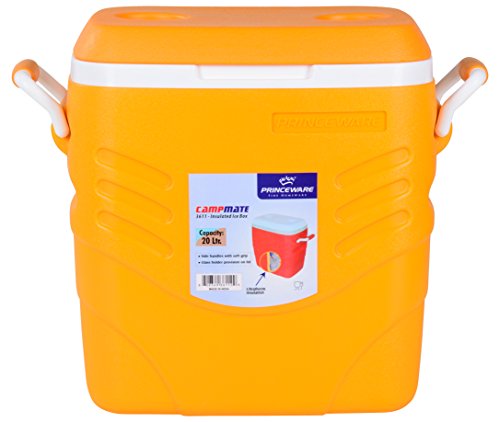 Princeware Plastic Ice Box with Handle, 20 Liters, Orange