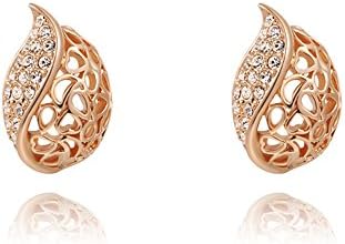 VILLAVIVI Leave Shape Inserted White Cubic Zirconia Gold Genuine Austrian Crystals Earrings And A Box Stylish Jewelry Women Gift - Golden