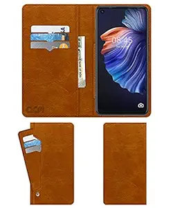Acm Wallet Leather Flip Carry Case Compatible with Tecno Camon 17 Mobile Flap Card Holder Front & Back Cover Classic Golden