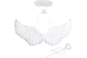 LGZIN Ailes d'ange, Ailes d'ange Plumes, Costumes d'ange Fête, 60 cm Ailes et Auréole d'ange Baguette Magique, Ailes d'ange pour Enfants, Costume Aile d'ange pour Halloween, Carnaval, Cosplay