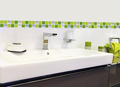 7 Stück 25,3 x 3,7 cm Wandora selbstklebende 3D Mosaik Fliesenaufkleber W1435 hellgrün grün silber - 3