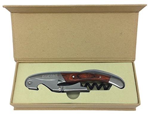 ducomi® Sommelier Korkenzieher Flaschenöffner für Wein aus Edelstahl (Garantie A Leben), Korkenzieher Kellnermesser Position Profi benutzerfreundlich für Wein und Bier Holz - 4