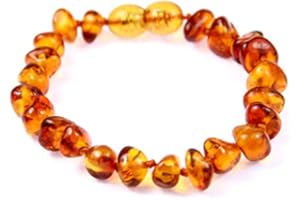 SilverAmber Jewellery Bracelet de cheville en ambre de la Baltique Cognac - Fait main 100 % perles d'ambre véritable - Qualité supérieure - Tailles 12-25 cm