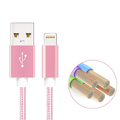 Cuitan 1m Nylon Geflochtene USB Ladekabel für Apple iPhone 6 / 6s/ 6 Plus / 6s plus / 5S / 5C / 5, iPad Air 1 2, iPod Touch, iPod Nano 7, Aluminium Schnittstelle Nylonmantel Datenkabel Charging Cable Lightning Kabel USB Aufladekabel für IOS 7/8 System – Rose Gold - 2