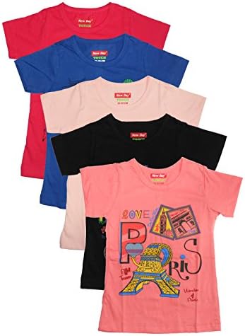 New Day Little Girls' Cotton T-Shirt Pack of Five 4-5 Years Multi-Coloured
