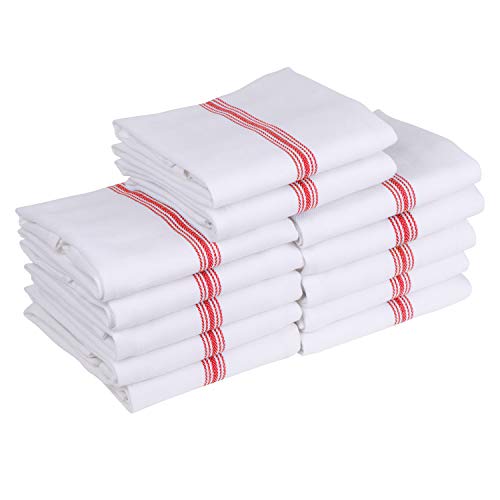 Asciugamani da cucina Classic Needle Sweet - Pacco per stoviglie 12 pezzi - Rosso - 100% cotone - Tessuto a spina di pesce, Low Lint, Grado professionale - Lavabile in lavatrice - 50x70 CM