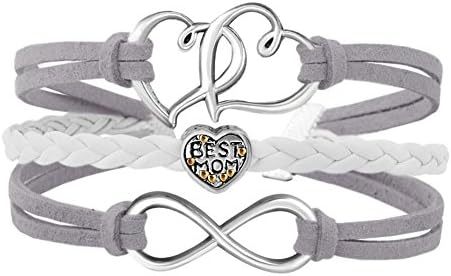 Uniqueen Jewellery Double Heart Mum Charm Infinity Friendship Leather Rope Bracelet Sale