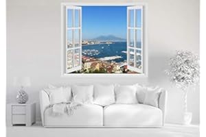GAMESMONKEY Adesivi Murali Finestra - Paesaggi Vari Mare e Oceano - WALL STICKERS 3D parete muro (60x70 cm, Vesuvio Golfo Mare Napoli - N028)