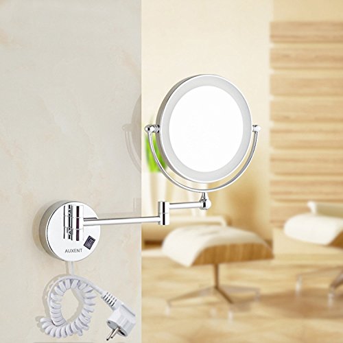 Auxent Kosmetikspiegel mit LED Beleuchtung und 1-/ 5-facher Vergrößerung aus Kristallglas, Edelstahl und Messing, Doppelseitig, Rostfrei, Schminkspiegel Beleuchtet für Badezimmer, Kosmetikstudio, Spa und Hotel - 6