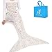 Produktbild Lingvi Meerjungfrau Decke, Meerjungfrau Schwanz Deckung für Erwachsene, Handgemachte Strickmuster, Meerjungfrau Flosse Decke, Alle Jahreszeiten Schlafsack (White)