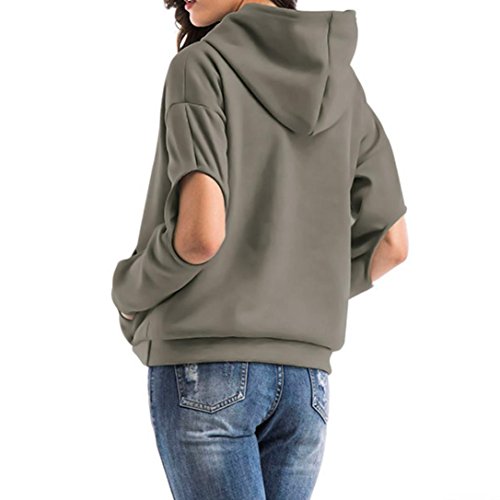 Preisvergleich Produktbild Damen Pullover URSING Frau Lange Ärmel Mit Kapuze Aushöhlen Sweatshirt Jumper Kapuzenpullover Einfarbig Sweatshirt Tops Aumturn Winter Super Cool Bluse Sport Outwear Kapuzenjacke (XL, Khaki)