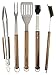Produktbild Rustler Grillbesteck 5-Set aus Edelstahl mit langen Holzgriffen aus FSC® 100% Akazie | Grillzubehör: Grillzange, Grillwender, Grillgabel, Grillbürste & Grillpinsel | Aufhängeöse & Feststellmechanismus