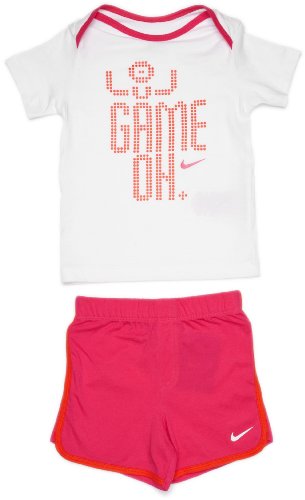 Nike Infants Sunsport Knit T-Shirt and Shorts Set for 3 - 6 Months (White/ Pink)