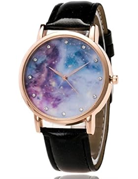 Sunnywill Frauen Mädchen Damen Schöne Mode Design Sternzeit Muster Leder Band Analog Vogue Quarz Uhr für Weibliche