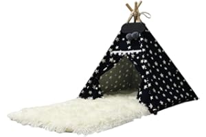 Whiwhi Tenda Cani Tenda per Gatti con Tappetino in Peluche Tenda per Animali Domestici Cuccia in Tela Portatile per Cani e Gatti Lusso Casetta per Cani e Gatti 60x60x70cm