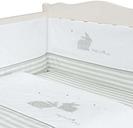 UNISEX BABY NURSERY RABBIT DESIGN BEDDING 3 PIECE BALE SET QUILT AND BUMPER SET GREY &amp; WHITE