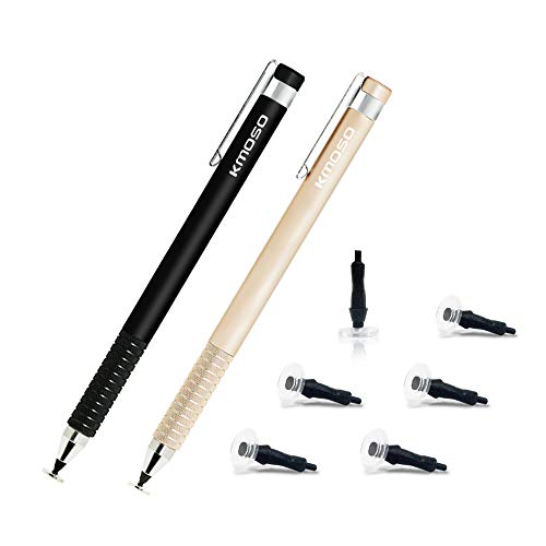 Kmoso® précis stylet à pointe fine extrêmement meilleurs Conseils avec disque clair stylet stylet capacitif pour appareils à écran tactile (avec 3 disques de remplacement gratuit) (2 Units Or & Noir)