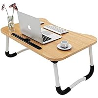 MemeHO® Smart Multi-Purpose Laptop Table with Dock Stand/Study Table/Bed Table/Foldable and Portable/Ergonomic & Rounded Edges/Non-Slip Legs/Engineered Wood (Normal Wood)