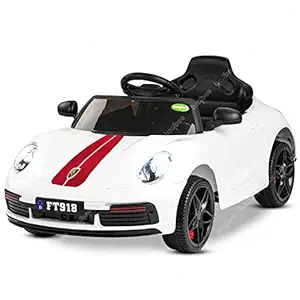 Baybee Turbo 911 Rechargeable Battery-Operated Ride on Electric Car for Kids | Ride on Baby Car with Foot Accelerator & Music | Battery Operated Big Car for Kids to Drive 2 to 6 Years Boy Girl (White)