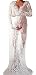 Flora, Women's Maternity Over Long Dress Transparent Floral Lace Raw Edge Deep V, White 14 ,Manufacturer(XXL)