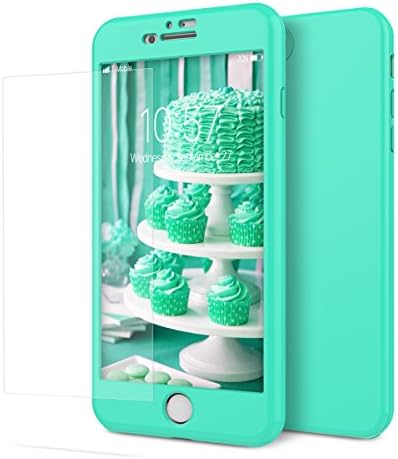 VemMore for iPhone 7 Plus Case 3 in 1 Hard Case 360 Degree Full Protection Front &amp; Back + Bulletproof Screen Protector Tempered Glass Film All-round Protective Shell Thin Matte Color Smooth Bumper with Anti-Fingerprint Scratch-Resistant Scratch-resistant Hardcase - Green