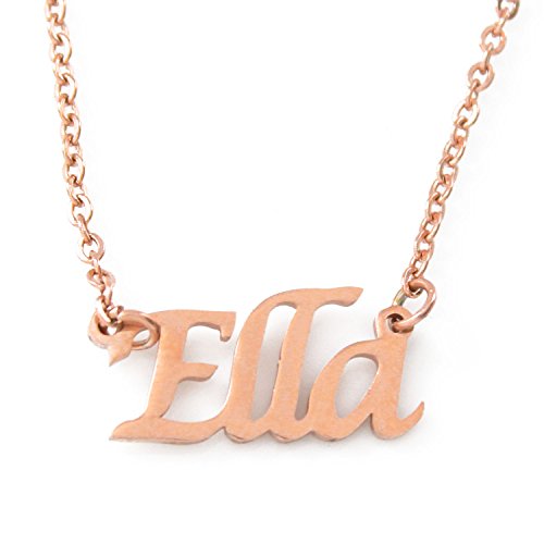 KiguElla Personalised Name Necklace - 18ct Rose Gold Plated Necklace - Adjustable Chain 16" - 19" - Incl Box & Bag