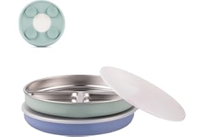 Elk and Friends Kids Stainless Steel Divided Plates with Silicone Suction Sleeves + Lid | Suitable for Babies/Toddlers | Dishwasher Safe | Stay Put Dinnerware | Snack Dishes | 2 Pack
