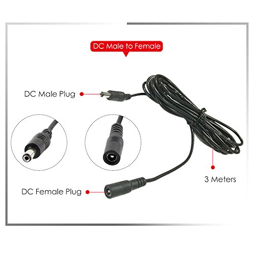 DC 2.1 5.5 MM Power Cord Male to Female Plug Extension Cable Adapter for Car Truck Monitor CCTV LED Light Parking Reverse Camera Device12V 24V 3 Meters 10 Feet by HitCar