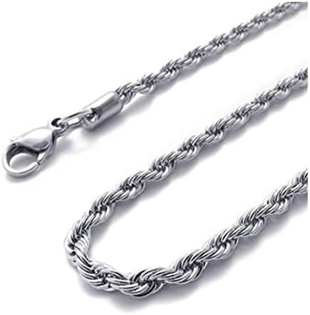 Mythgiftuk Mens 2.4mm - 6mm 16"-40" Silver tone Stainless Steel Rope Necklace Chain - 20 inches 2 mm
