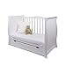 NEW PINEWOOD WHITE SLEIGH MINI COT BED & DRAWER + BRITISH MADE HIGH DENSITY FOAM SAFETY MATTRESS