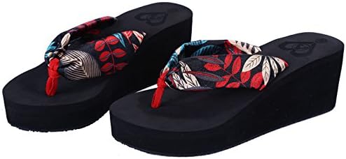 Women's Cool Slippers Casual Flip-Flops Thick-Soled High-Heeled Fashion Ethnic Style Slippers Women's Beach Sandals Roman Shoes,Black-40