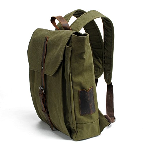 Y-DOUBLE Fashion Segeltuch Leder Canvas Vintage-Stil Unisex Junge Reisetasche Wandertasche 15 inch Laptop Rucksack für Studenten Freizeit - 4