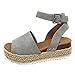 Produktbild Fenverk Sandalen Damen Plateau Keilabsatz Offener Zeh Espadrilles Frauen Knöchel Schnalle Strandschuhe Riemchensandalen Absatz 5.5cm Schwarz Braun Grau Leopard EU35-EU43 (39 EU, Grau 5cm)