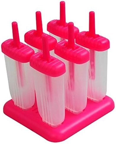 8m 6 Cell Rectangle Shaped Reusable DIY Frozen Ice Cream Pop Molds, Ice Lolly Makers with Base (6 Cell Green/Red) (Red)