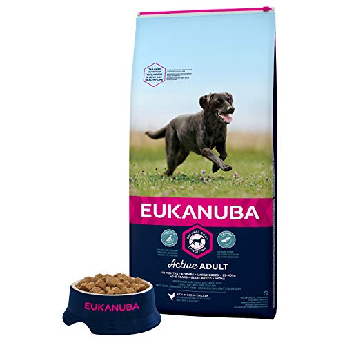 Eukanuba - Croquettes Premium Chiens Adultes Grandes Races - 100% Complète et Equilibrée - Riche en Poulet frais - Sans protéines végétales cachées, OGM, conservateurs ou arôme artificiel - 15kg