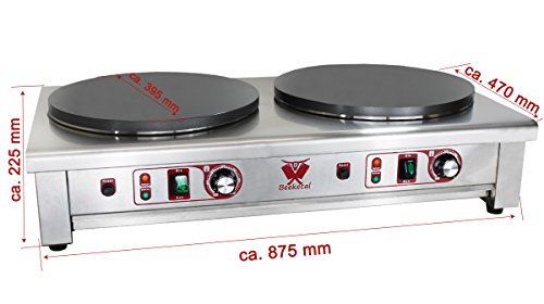 Beeketal ‚BC40-2‘ Gastro Doppel Crepes Maker mit 2x Ø 400 mm antihaft Crepesplatten, 50 – 300 °C stufenlos einstellbar, Platten separat regelbar, Profi Crepiere im Edelstahl Gehäuse mit extra Schublade - 2