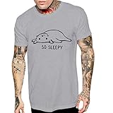 Yvelands Herren T-Shirts Kurzarm Lässige Frühling Sommer Print Kurzarm Oansatz Tops Bluse(Grau,CN-S)