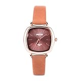 Uhren für Frauen, kleine quadratische Zifferblatt Retro-Stil Quarzuhr PU Leder Armband Zubehör(Kaffee Gürtel)