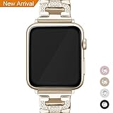 Kompatibel Apple Watch Metall Armband 42mm, Mornex Edelstahl Armbänder Ersatz Zubehör für iWatch, Gliederarmband mit Kristall Edition,universelles Design, Champagne Gold
